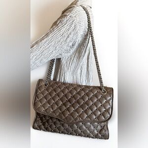 Rebecca Minkoff Affair Quilted Studded Lg Taupe Leather Crossbody Shoulder Bag